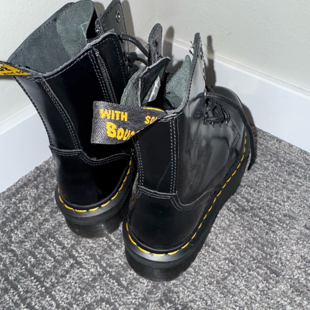 Dr. Martens Black Leather Boots with Yellow Stitching - Picture 3 of 6